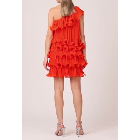 Milly  Coral Pleated Tiered Ruffle Dress Size 6 - Picture 3 of 9